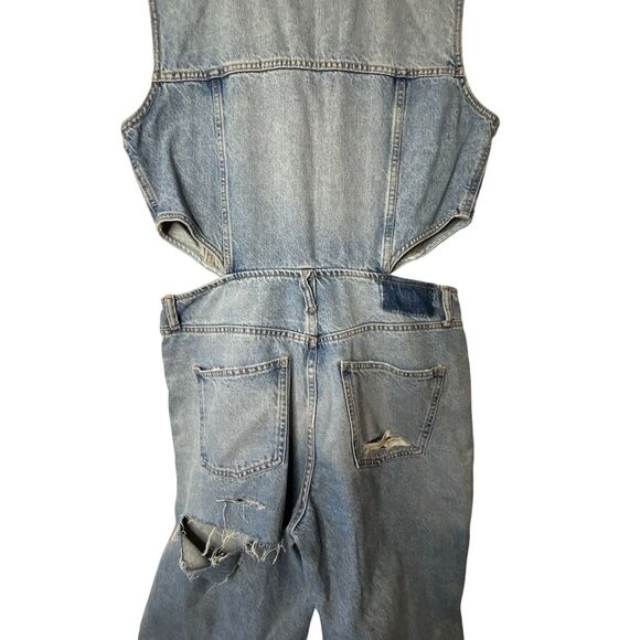 NWT Zara Full Length Denim Cut Out Jumpsuit Sz XL Sleeveless Distressed - Picture 11 of 16